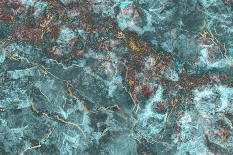 Abstract Background Dark Turquoise Marble Stone Texture With Gold