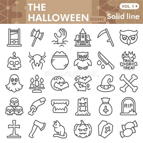 Halloween Line Icon Set All Hallows Eve Symbols Collection Or Sketches