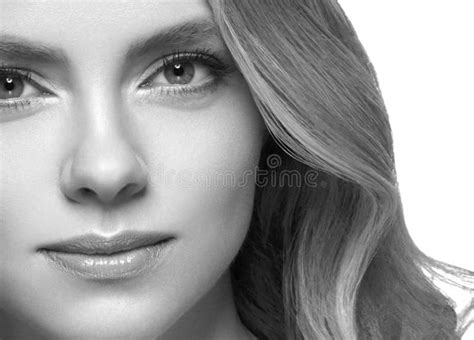 Woman Headshot Face Blonde Portrait Closeup Black And White Stock Photo