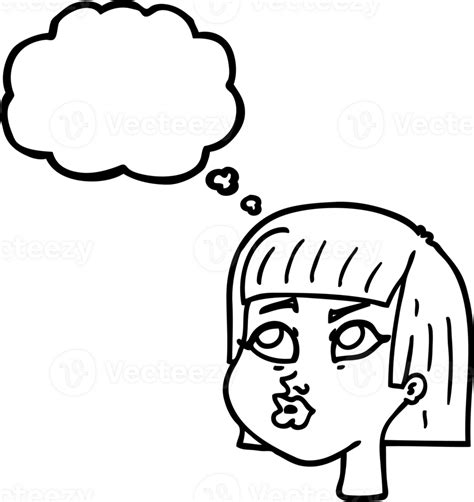 Hand Drawn Thought Bubble Cartoon Female Face Icon 40837225 Png