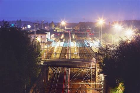 Premium Photo | Railway station at night