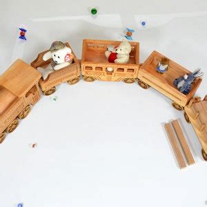 Wooden Toy Train Set / Steam Express / 4 Wagons / Big Steam Locomotive ...