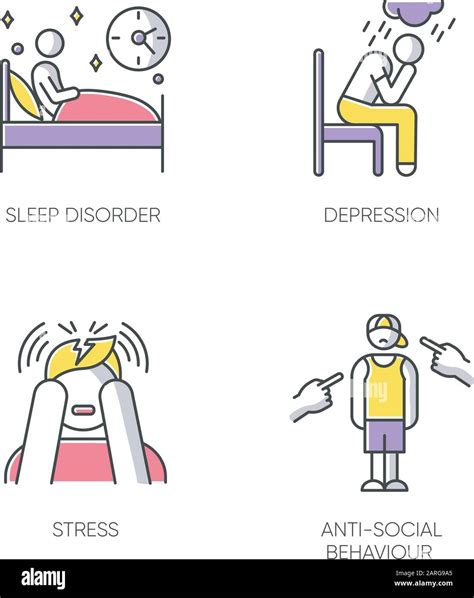 Mental Disorder Color Icons Set Sleep Deprivation Depression And