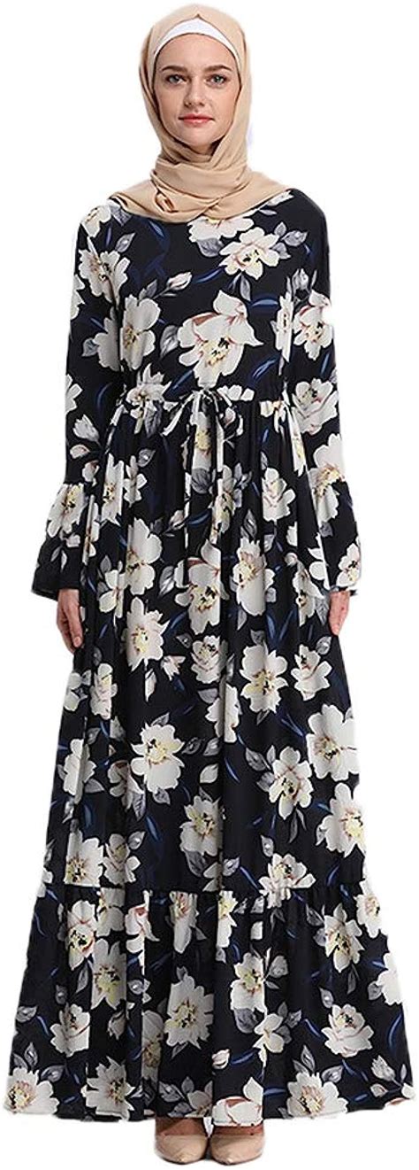 Keepmore Donne Musulmano Maxi Vestito Islamico Stampa Floreale Abaya