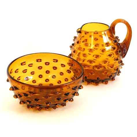 Amber Hobnail Glass Bowl Etsy