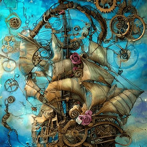 4k Steampunk Ship with Colorful Flowers Hyper Realistic Intricate ...