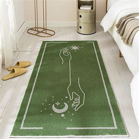 Green Bedroom Rug Minimalist Abstract Rug Polyester Washable Anti-Slip ...