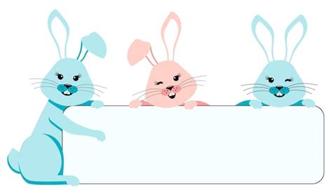 Premium Vector Flat Vector Illustration Of Three Rabbits With A Blank