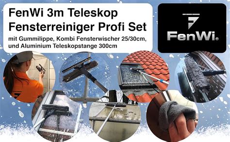 FenWi 3m Teleskop Fensterputzer Profi Set Mit 25 30cm Kombi Einwascher