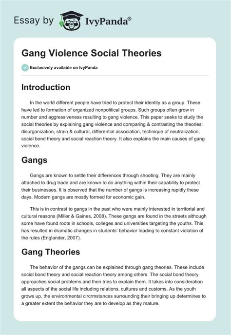 Gang Violence Social Theories 556 Words Essay Example