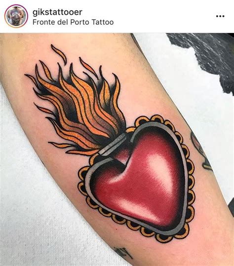 Sacred Heart Tattoo Design With Flames