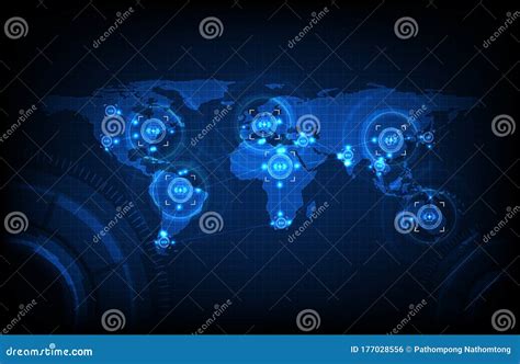 Sfondo Blu Di Mappe Mondiali Con Obiettivo Tecnologico Futuristico Con