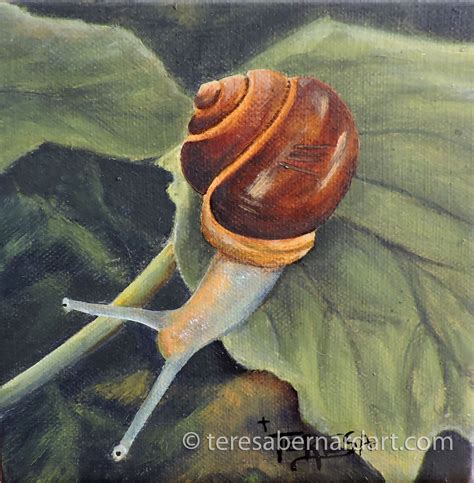 Land Snail #4: Turning Over a New Leaf - Teresa Bernard Oil Paintings