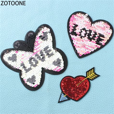 Zotoone Reversible Sequin Love Patches For Clothing Diy Heart Stickers