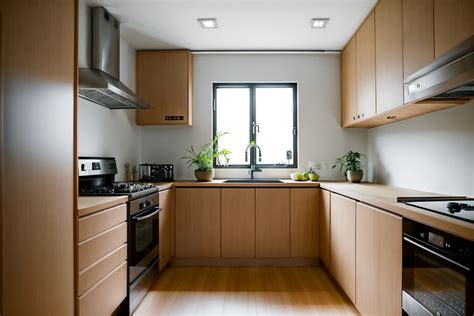 Zen Style Kitchen Interior With Stove And Sink And Worktops And Plant