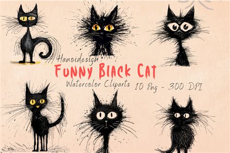 Funny Black Cat Watercolor Cliparts Graphic by Hanodesigns · Creative Fabrica