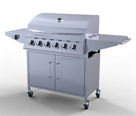 6 Burner Bbq Gas Grill Stainless Steel Barbecue 1 Side Silver Outdoor