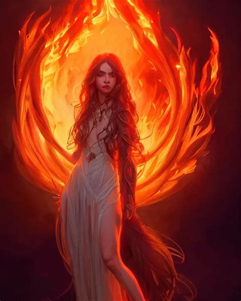 Beautiful Long Haired Girl Fire Dress Full Body Stable Diffusion