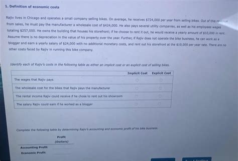 Solved Definition Of Economic Costs Rajiv Lives In Chegg
