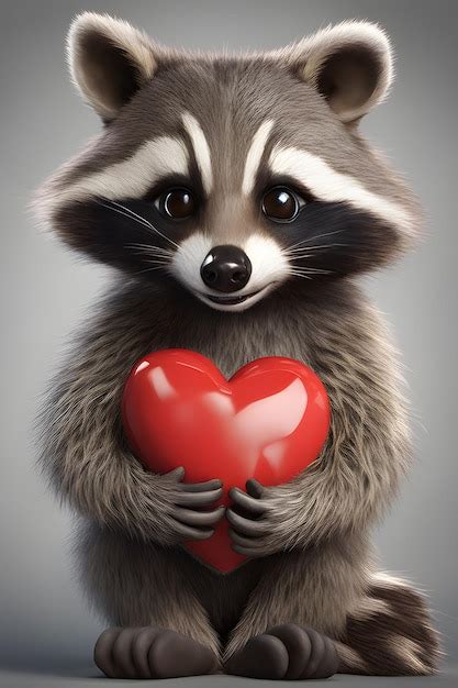 Premium Ai Image Cute Happy Raccoon Smiling And Holding A Heart