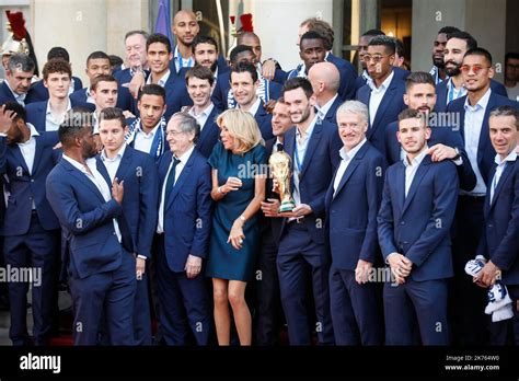 French President receives players and staff members of the French ...