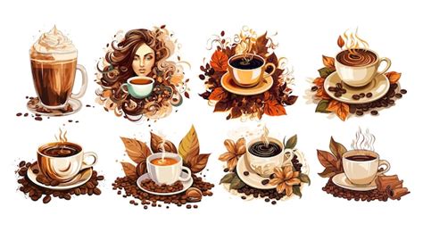 Kaffee Sublimations Set Vektor Illustration Premium Vektor