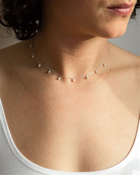 Dainty Pearl Choker Necklace Tiny Pearl Necklace Silver Etsy Uk