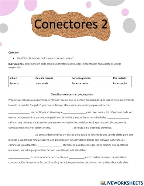 Conectores 2 Worksheet School Subjects Workbook Teachers