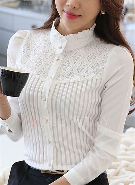 Solid High Neckline Long Sleeve Blouses Floryday Clothes Fashion