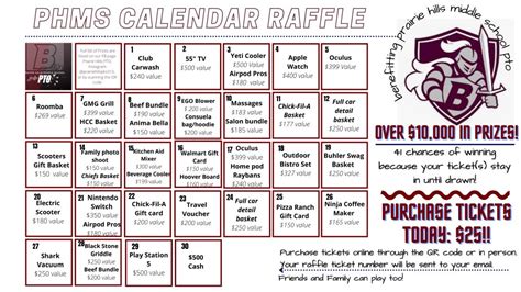 2022 Prairie Hills Middle School PTO Calendar Fundraiser | Raffle Creator