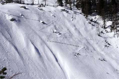 Avalanche Snow Slide In Dolomites Mountains Stock Photo At