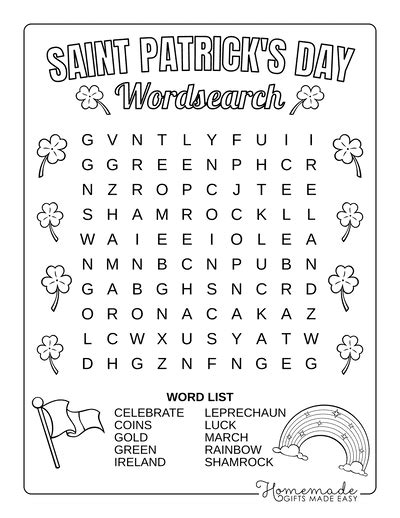 St Patricks Day Word Search Puzzles