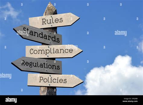 Rules Standards Compliance Regulations Policies Wooden Signpost