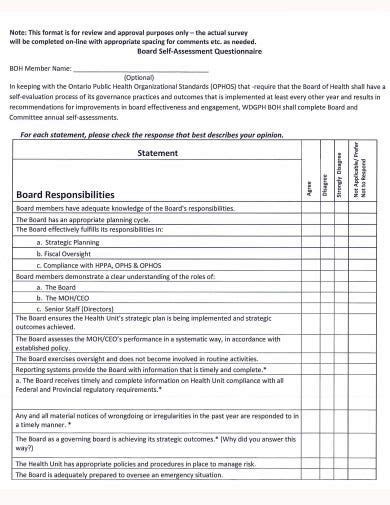 5 Board Self Evaluation Questionnaire Templates In Pdf Doc