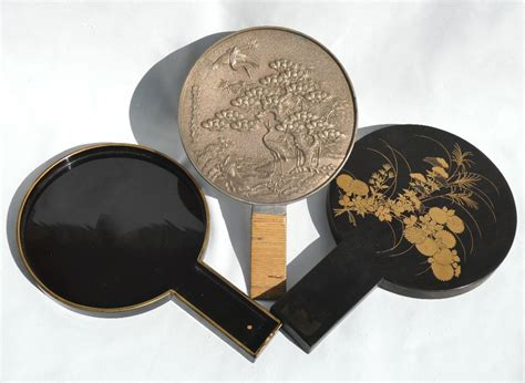 Proantic Hand Mirror In Silver Bronze Japanese Lacquer Meiji Era 1