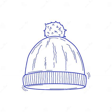 Vector Illustration Of Knitted Hat With Pompom In Sketch Style Isolated On White Background