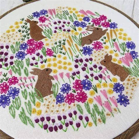 Home Wild Flowers And Rabbits Hand Embroidery Pattern