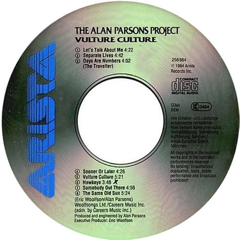 Car Tula Cd De The Alan Parsons Project Vulture Culture Portada