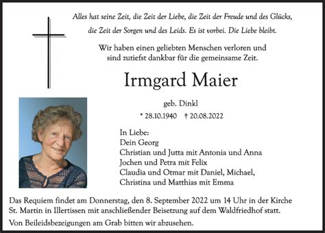 Traueranzeigen von Irmgard Maier Allgäuer Zeitung