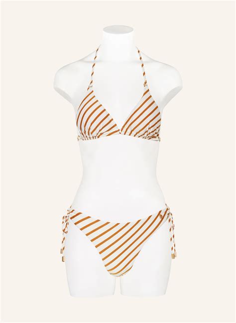 BEACHLIFE Triangel Bikini Top SPICE STRIPE In Creme Cognac