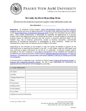 Fillable Online Pvamu Security Incident Reporting Form Pdf Fax Email