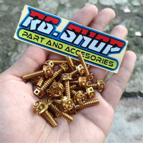 Jual Baut Probolt Box Filter 5x20 Gold Flower Matic Honda Yamaha Heng