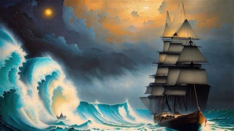 Premium AI Image | A painting of a ship in a storm