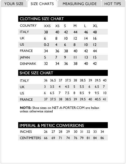 French Sizing Vs Italian Clothing Size Chart Size Chart Parisian Women