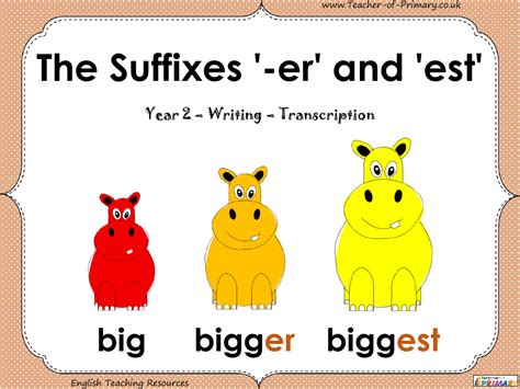 The Suffixes Er And Est Worksheet English Year 2