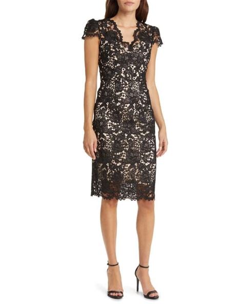 Eliza J Lace Cap Sleeve Sheath Dress In Black Lyst