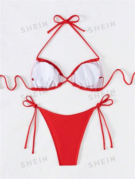 SHEIN Swim Basics Ensemble De Bikini À Bretelles Pour Femmes Avec