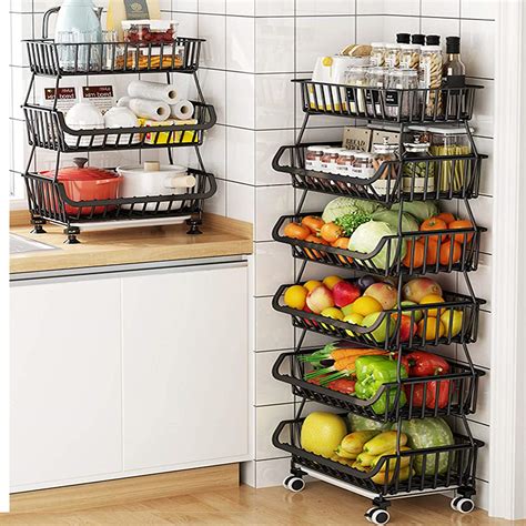 Buy Flesser Metal Wire Baskets With Wheels Tier Stackable Fruit