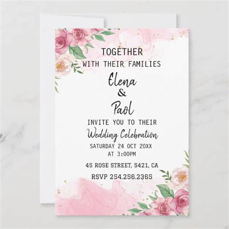 Elegant Blush Pink Floral Wedding Invitation Zazzle