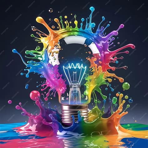 3d Vibrant Exploding Lightbulb With Colorful Paint Splash Effect